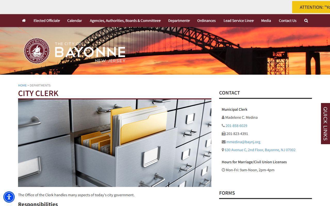 Bayonne City Clerk official website for municipal services