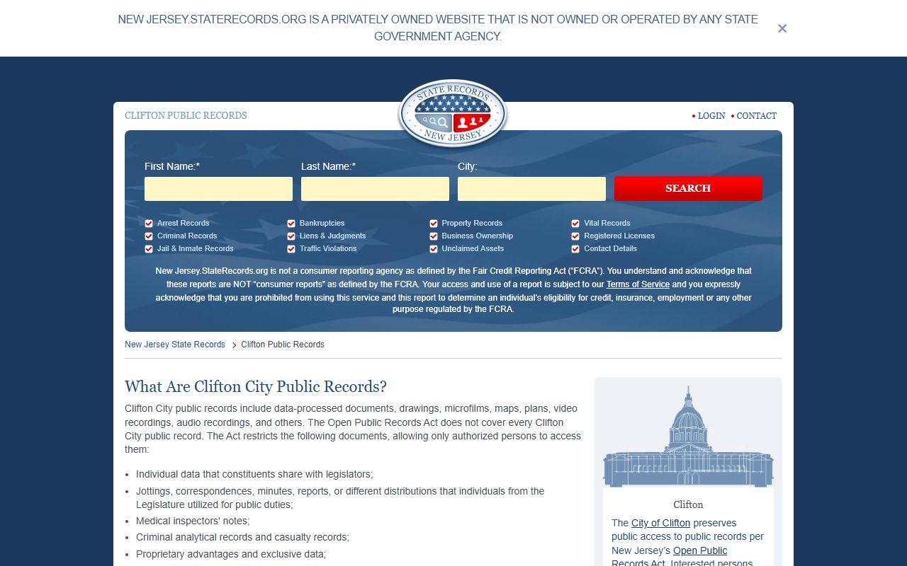 Clifton city records information page for public records searches