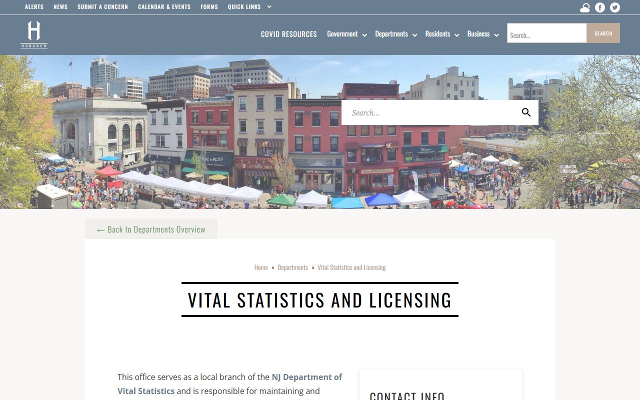 Hoboken vital statistics and licensing page on the city government website