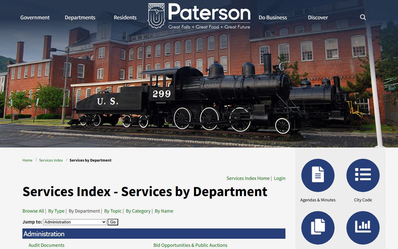 Paterson city services page from the official government website