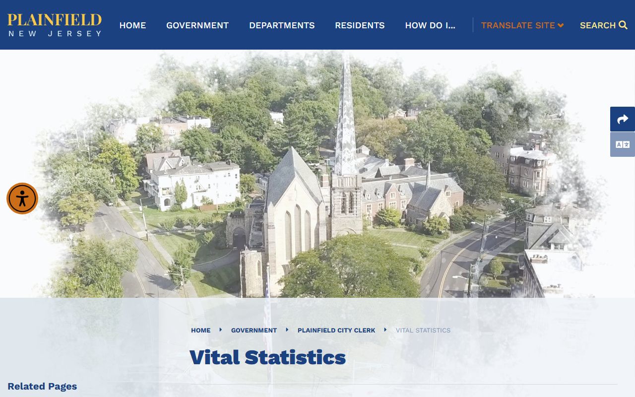 Plainfield vital statistics page for public records requests
