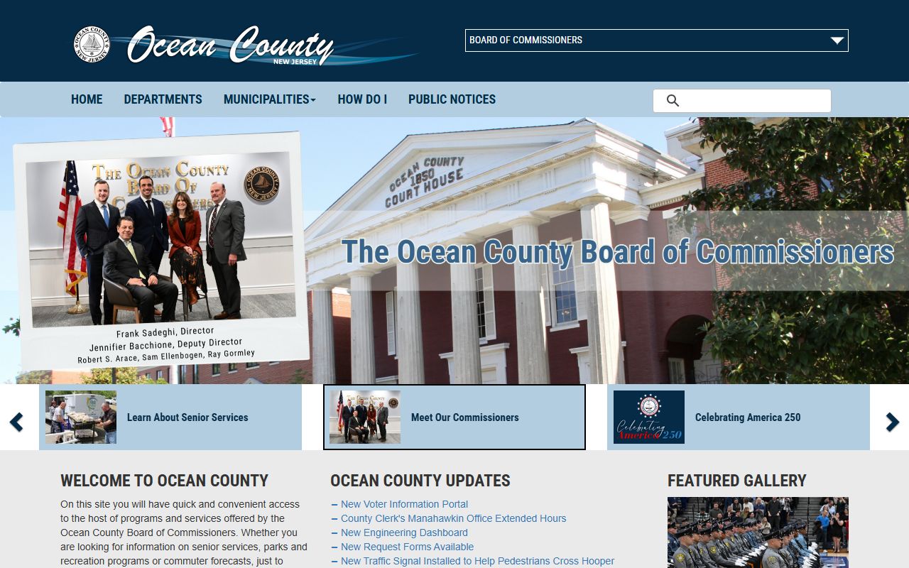 Ocean County government website homepage with court and records information