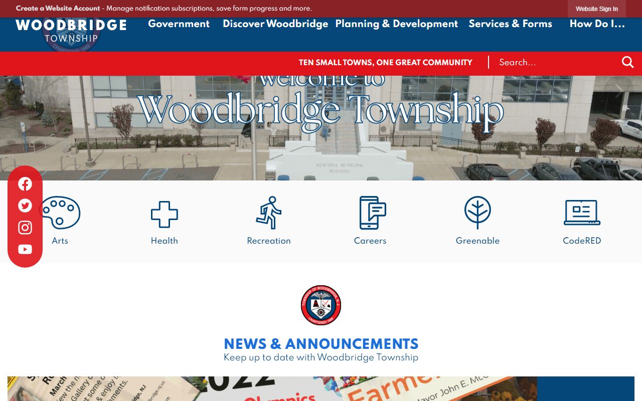 Woodbridge Township clerk website showing vital records services available to residents