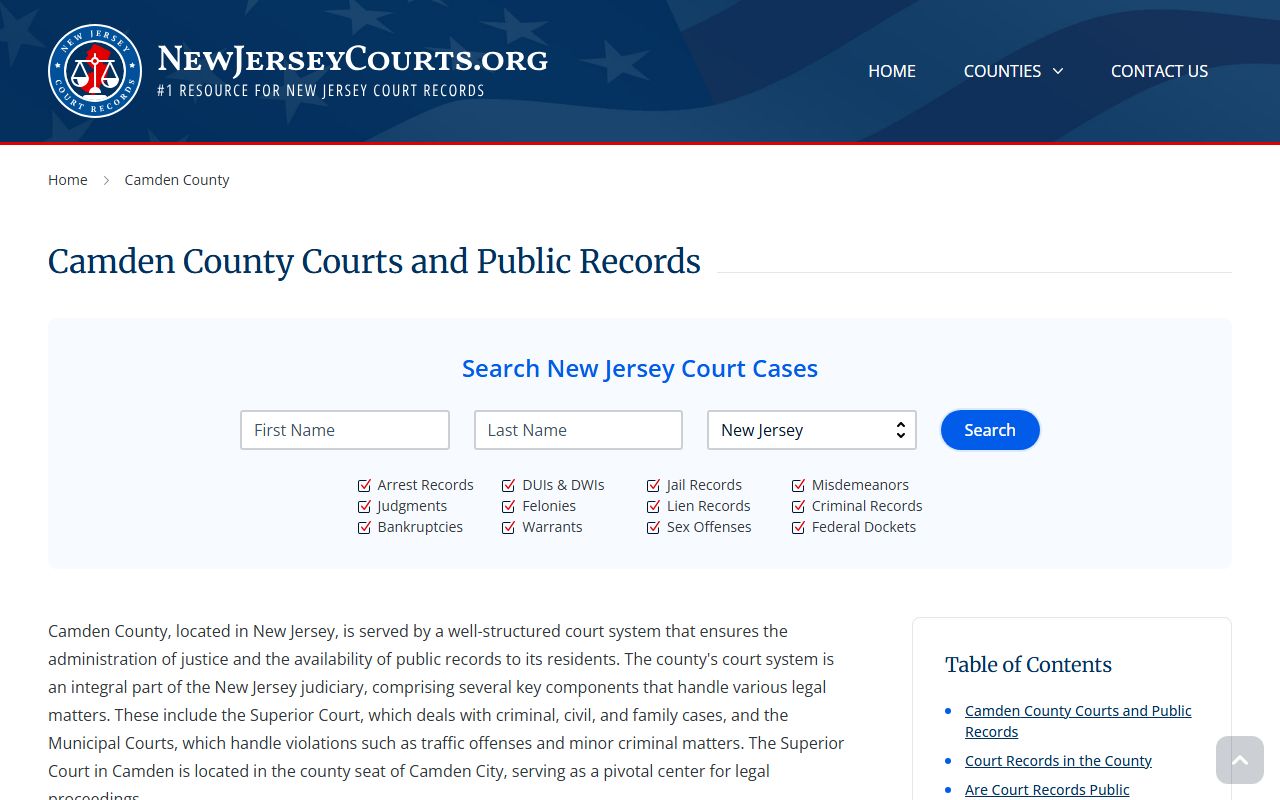 Camden County court official website for divorce records