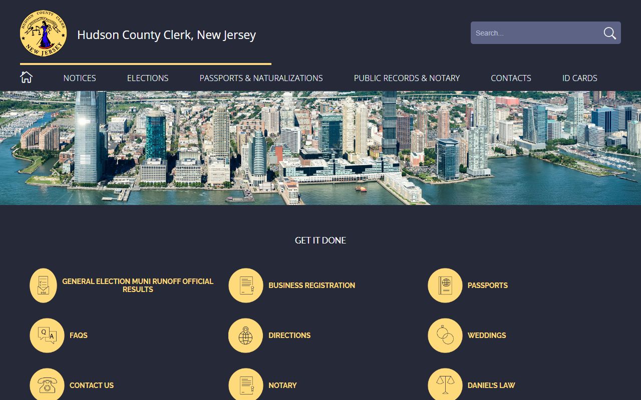 Hudson County Clerk official website page related to divorce records