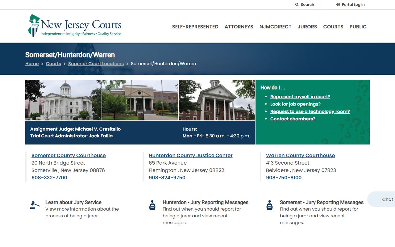 NJ Courts official website for Hunterdon County divorce records