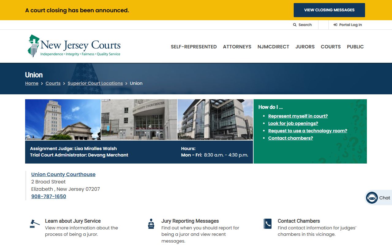 NJ Courts official website page for Union County divorce records