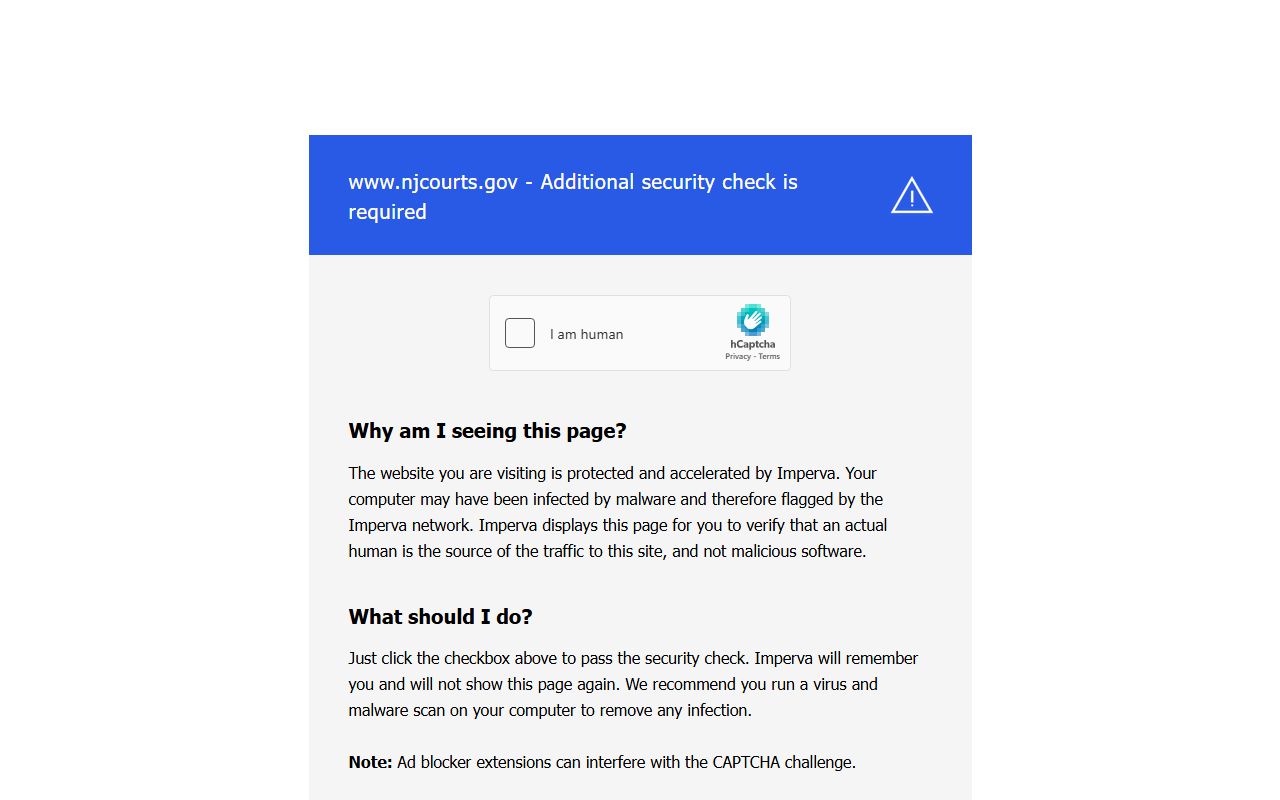 New Jersey Courts official website showing electronic access to divorce records